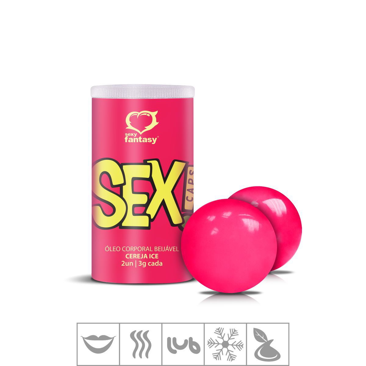 PROMO Bolinha Funcional Beijável Ice Sex Caps 2un Validade 09 25 ST671 Cereja Atacado