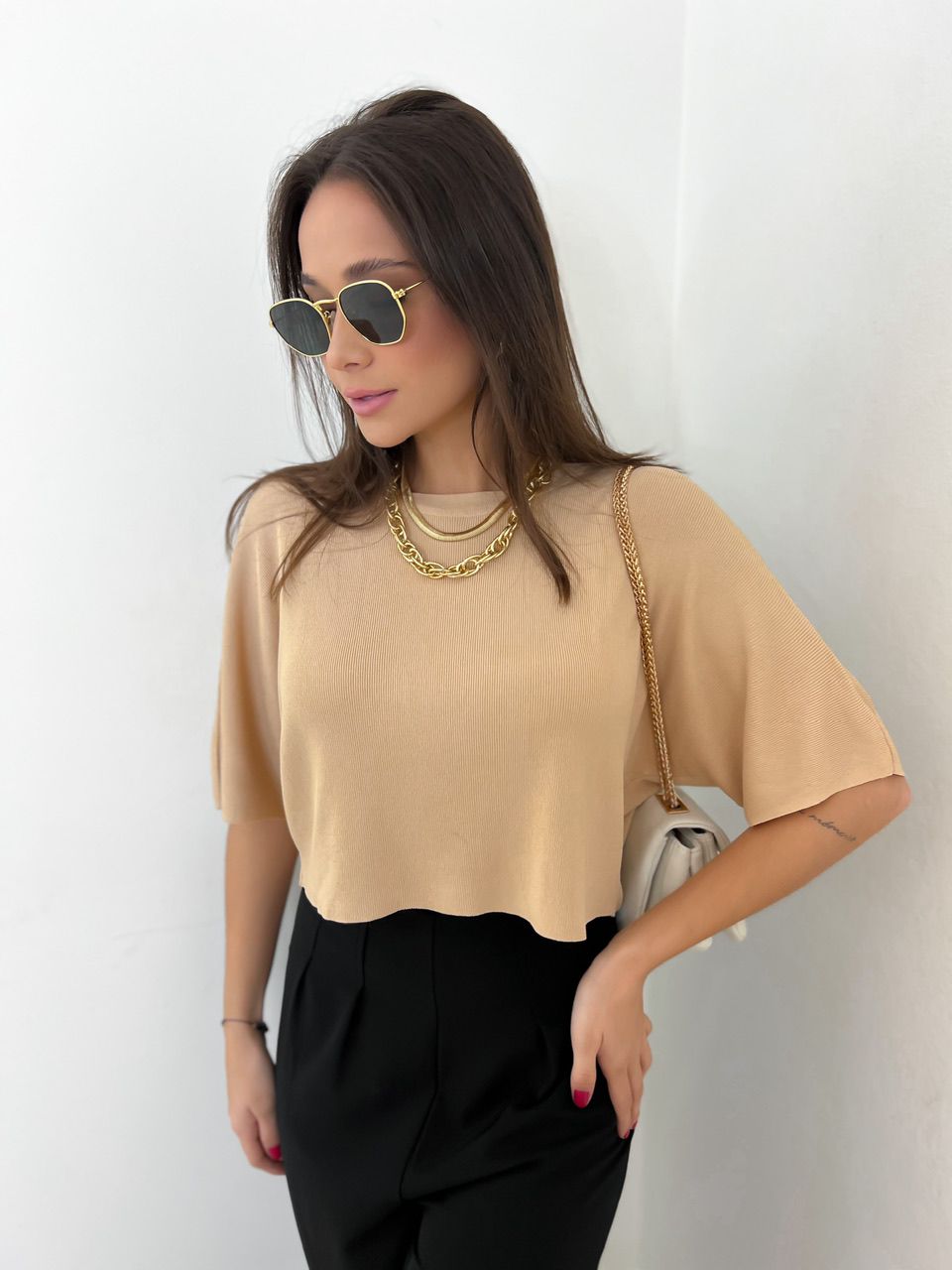 Cropped Bia Tricot Nude Carolla Ferraro