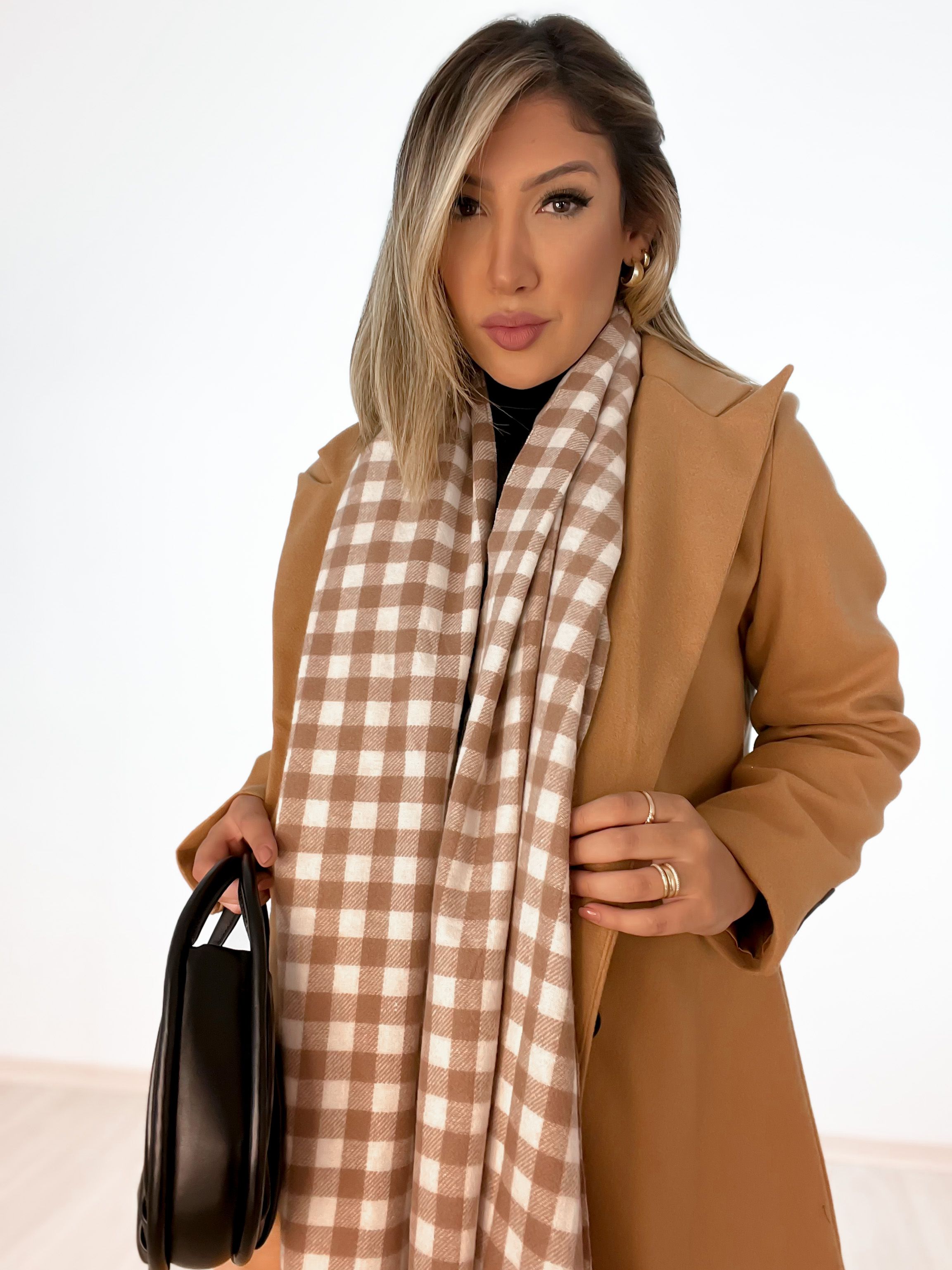 Pashmina Xadrez Nude Carolla Ferraro