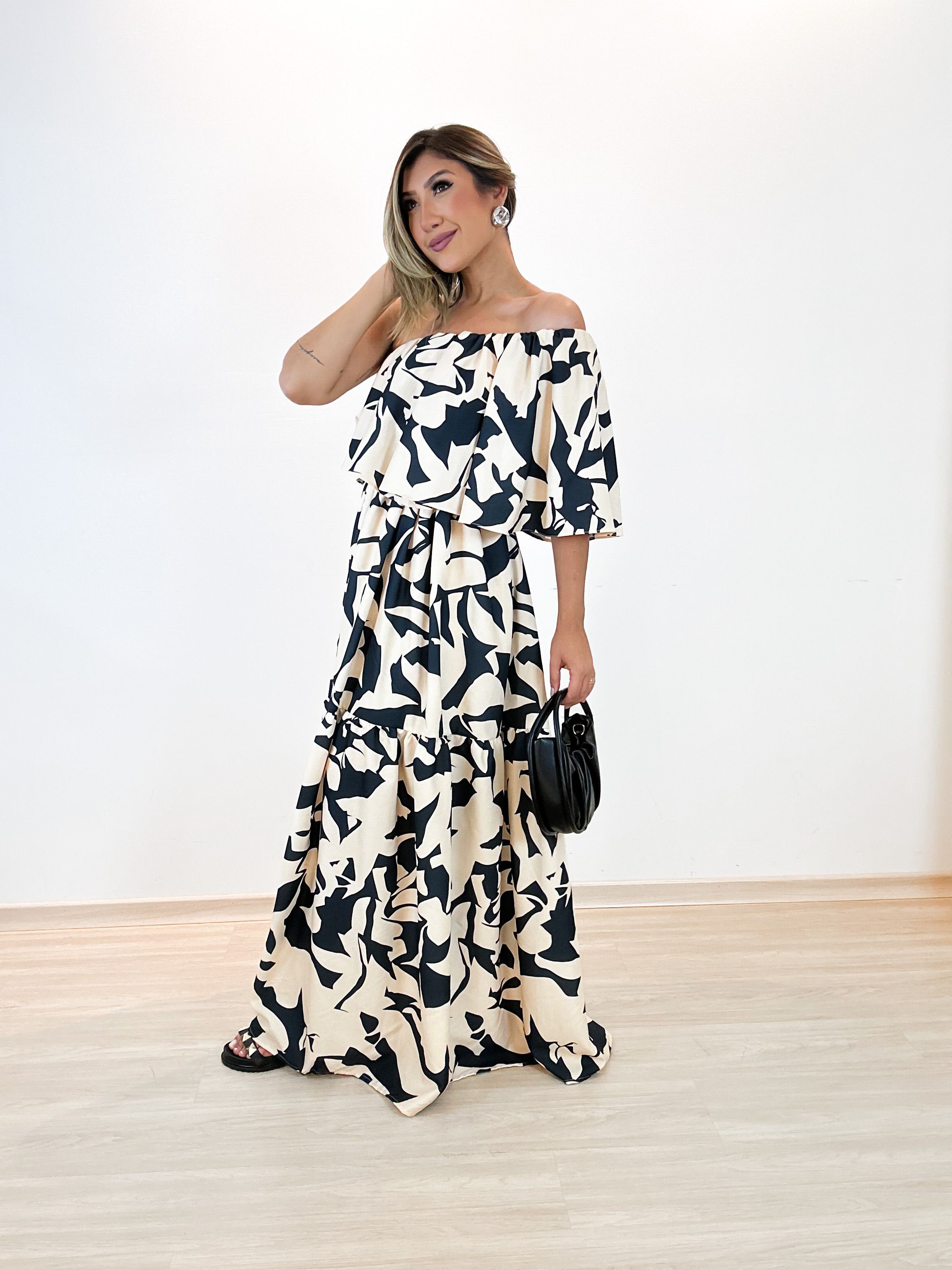 VESTIDO CF GRÉCIA PRETO NUDE CAROLLA FERRARO