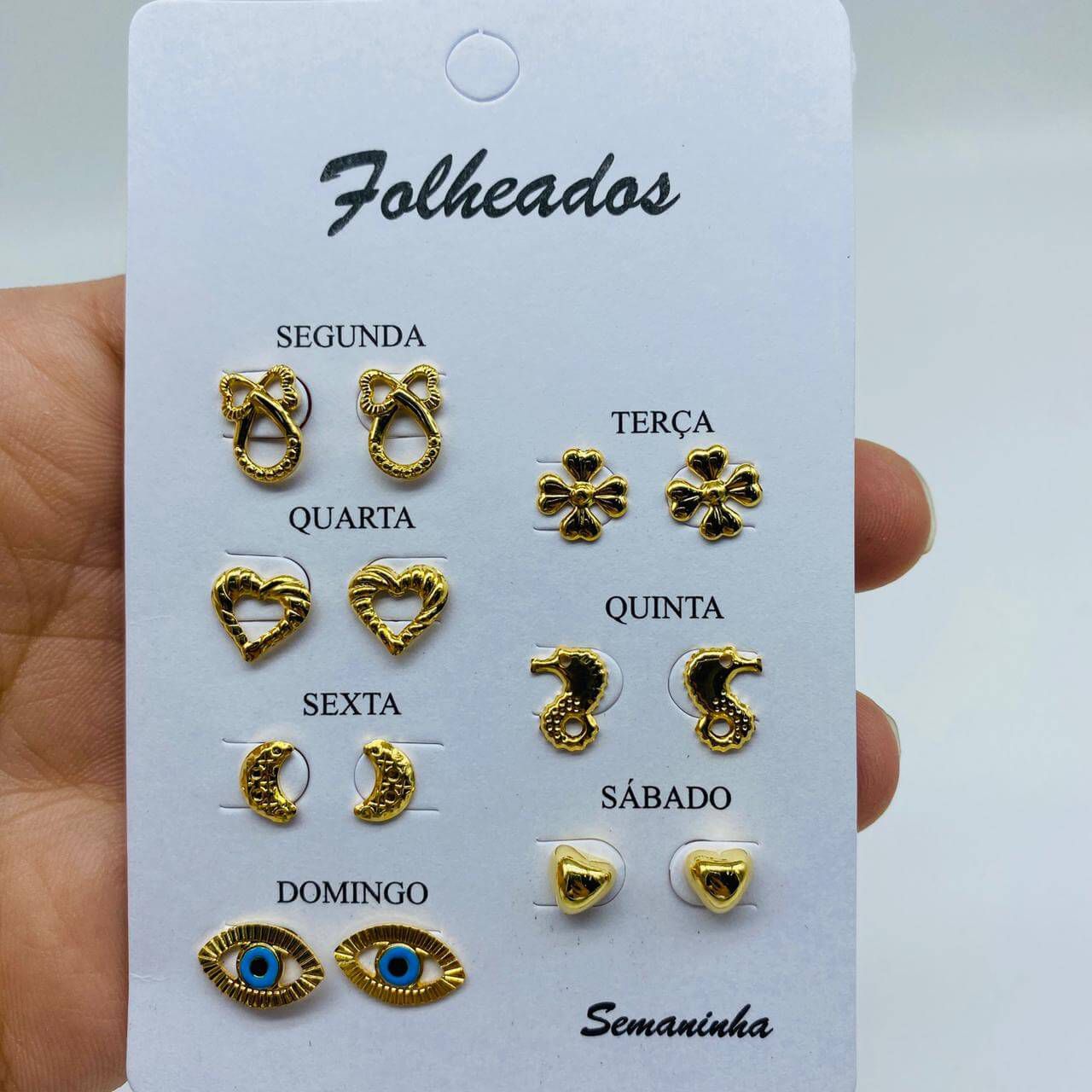 Kit De Brincos Dourados Dias Da Semana Variados Ch Rie Bijoux