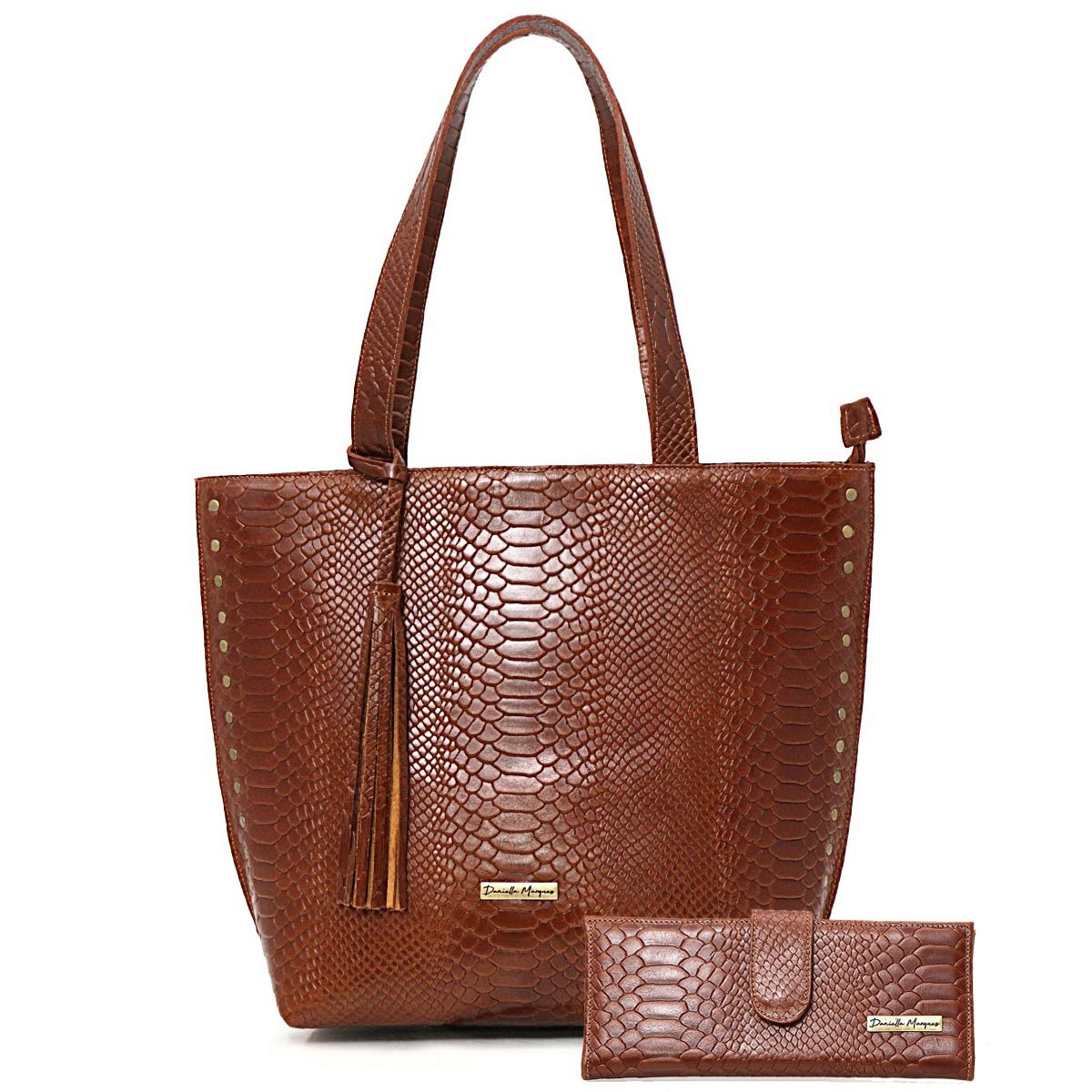 Bolsa Feminina Grande Couro Legitimo Croco Brinde Carteira Daniella