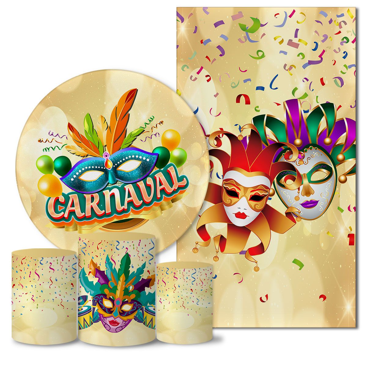 Trio Capas Painéis Casado Tema Carnaval Dourado Veste Fácil