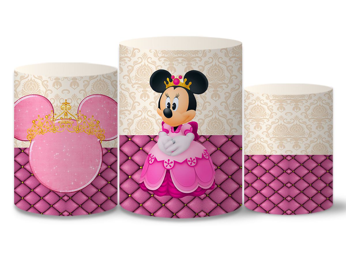 Trio Capas Cilindros Tema Minnie Realeza Rosa Veste Fácil ESTAMPARIA NET