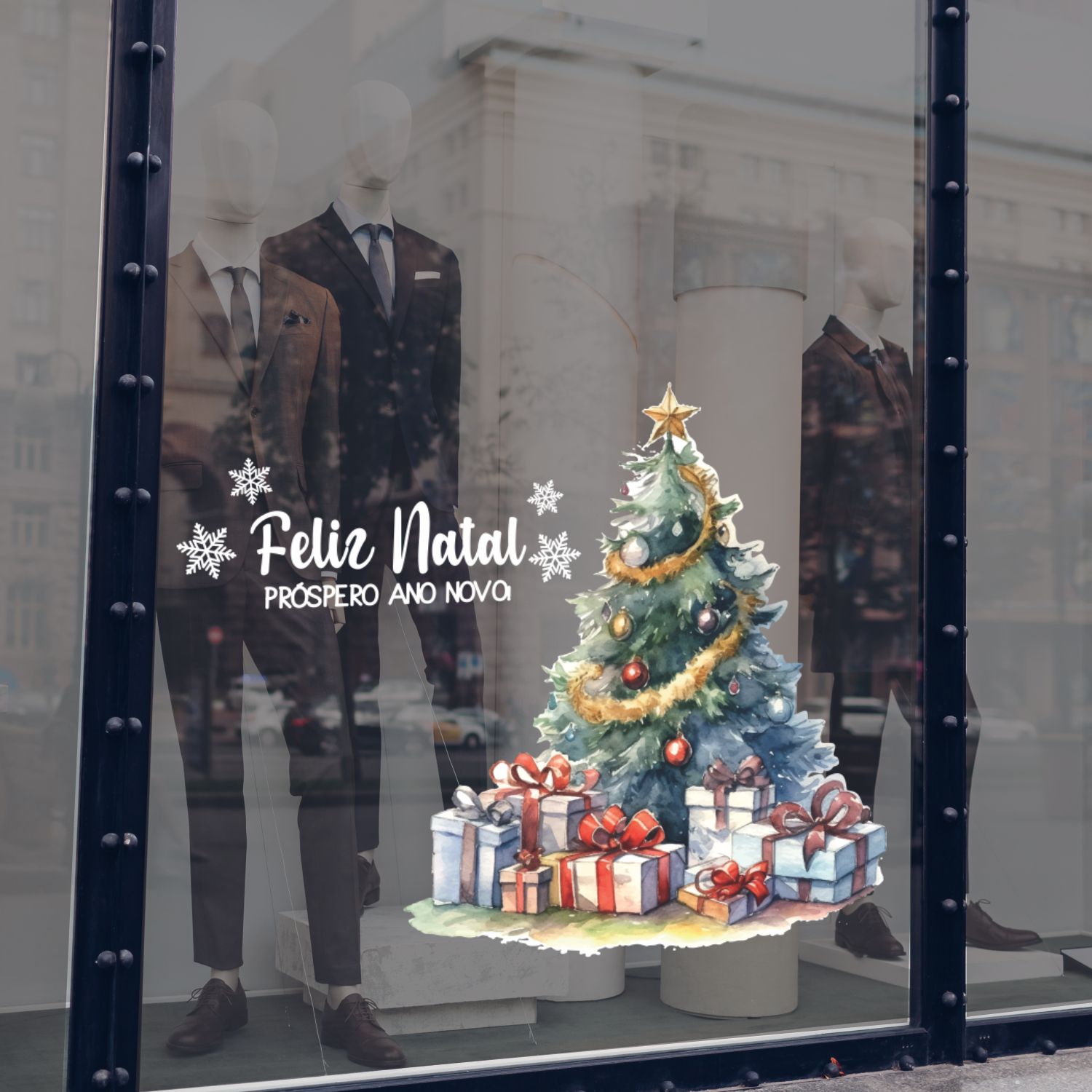 Adesivo Para Vitrine Feliz Natal Próspero Ano Novo KRadesivos