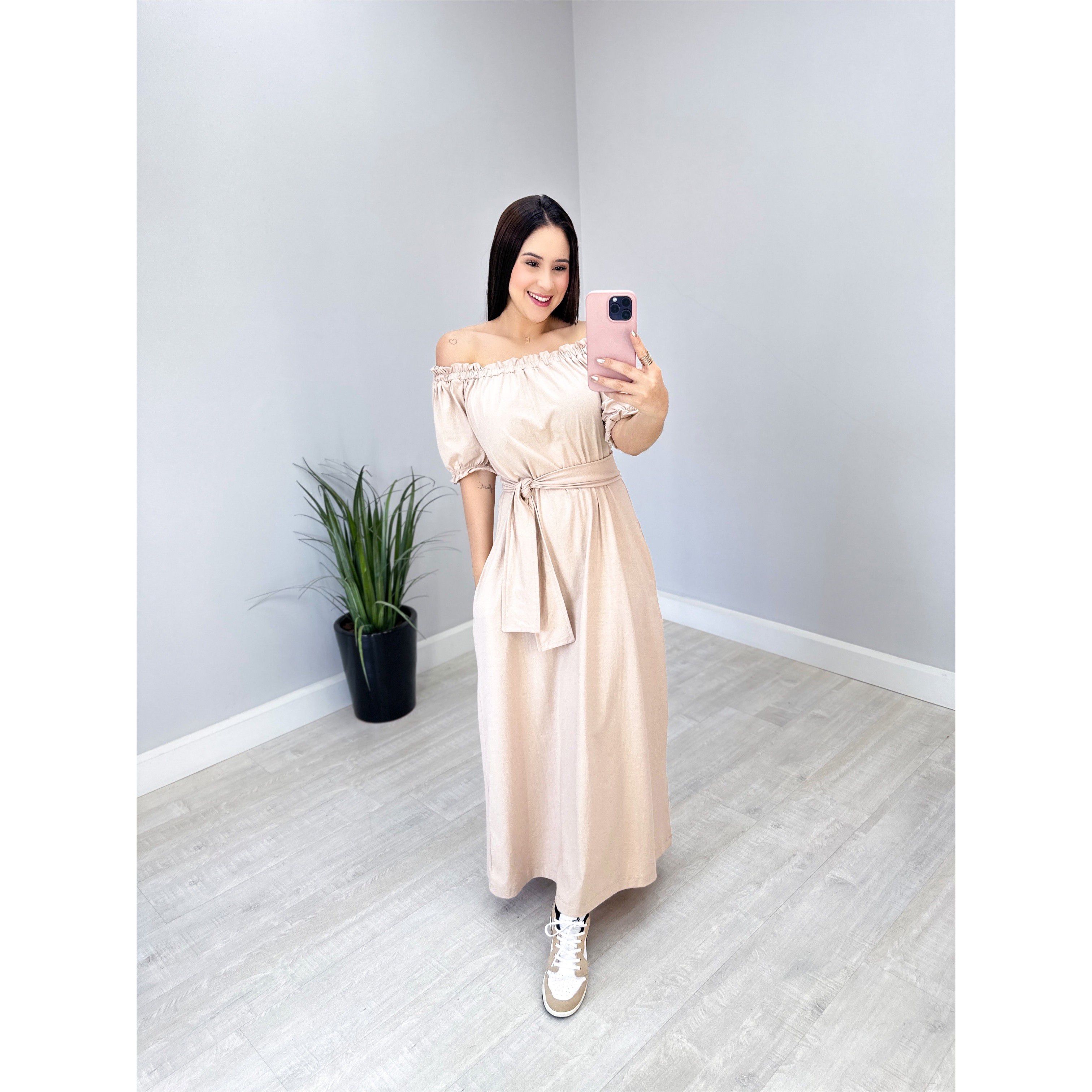Vestido Longo Malha Algod O Ciganinha Nude Lelle Co