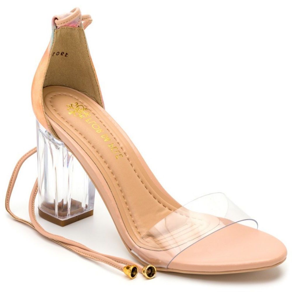 Sand Lia Feminina Salto Transparente Em Napa Nude Tie Dye E Vinil Haldrys