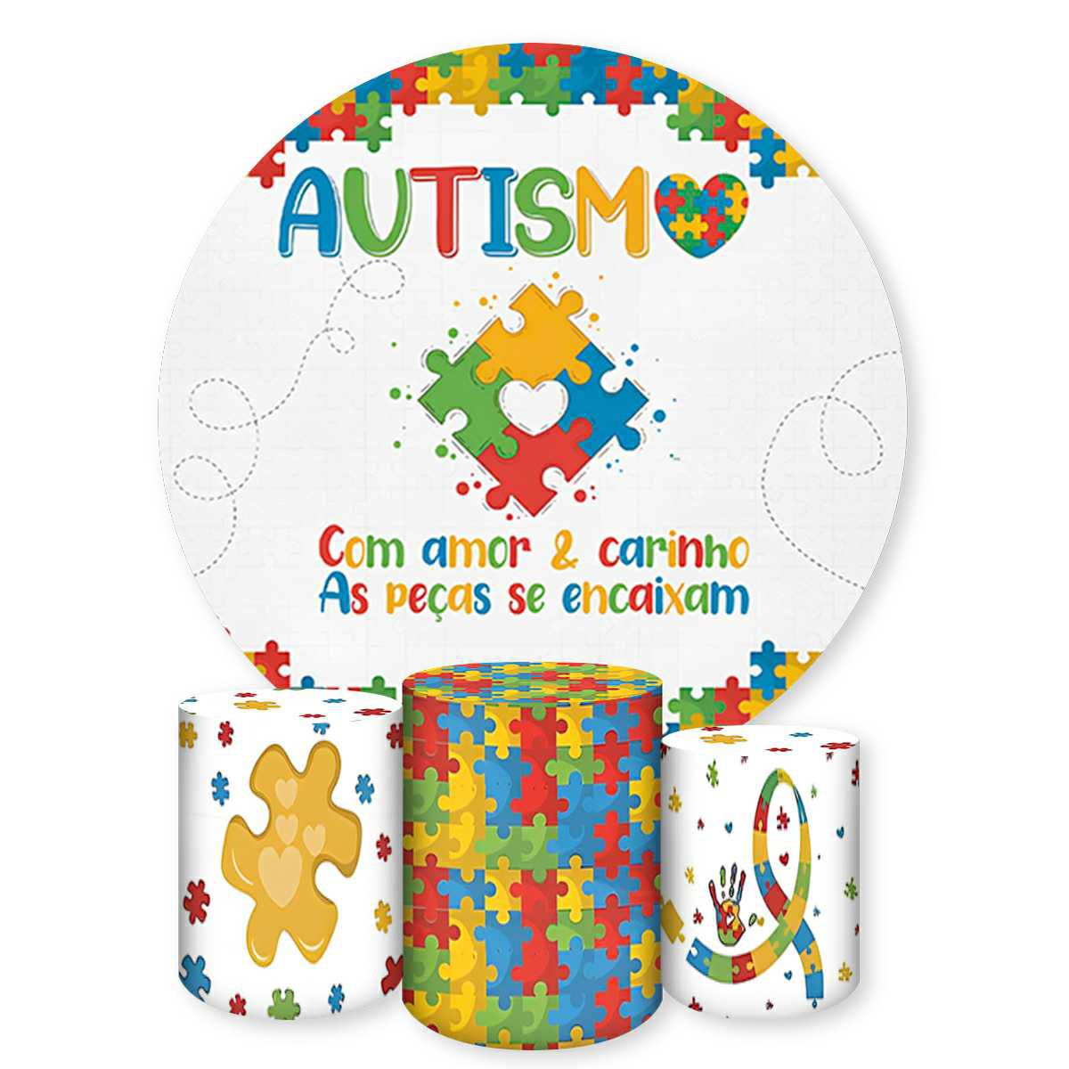 Capa Painel Trio Capas Cilindros Sublimados Tema Autismo 350 Painel