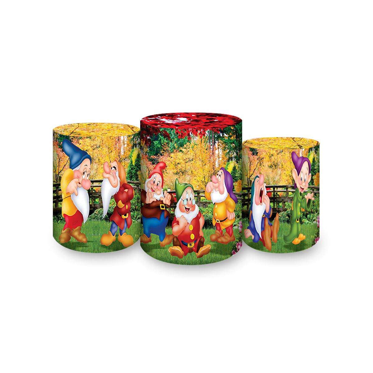 Trio Capas Cilindros Sublimados Tema Branca De Neve Painel Festivo