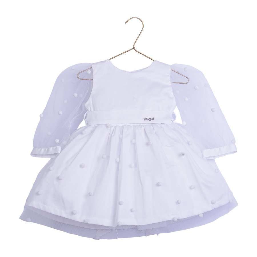 Vestido Batizado Tule Pompom Petit Papillon Bebê Criança