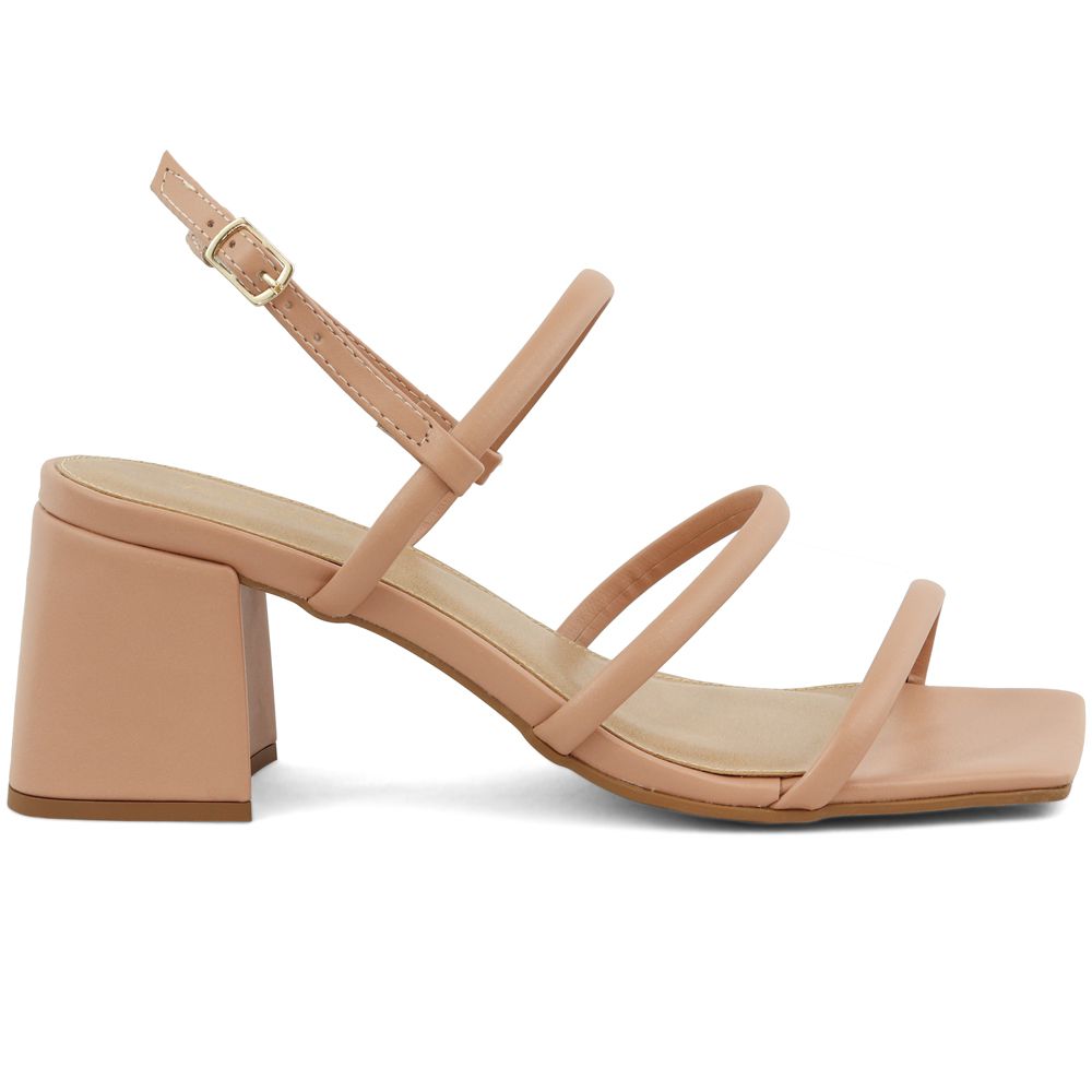 Sand Lia Arezzo Salto Bloco Flare Tiras Finas Nude Ponto A Shoes