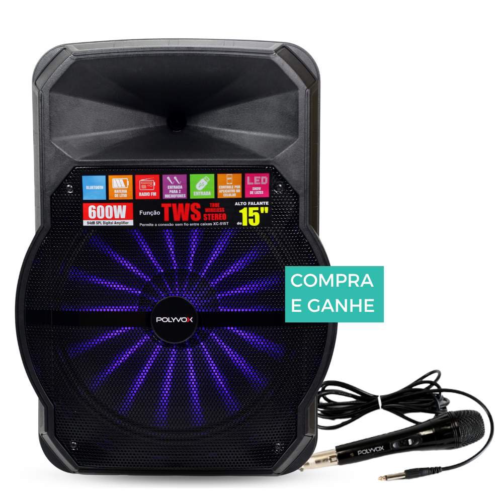 Caixa De Som Amplificada Xc Tws Polyvox Bluetooth Usb Pot Ncia W