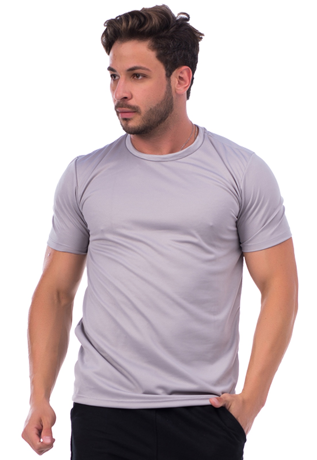 Camiseta Dryfit Masculina Cinza Tech Malhas