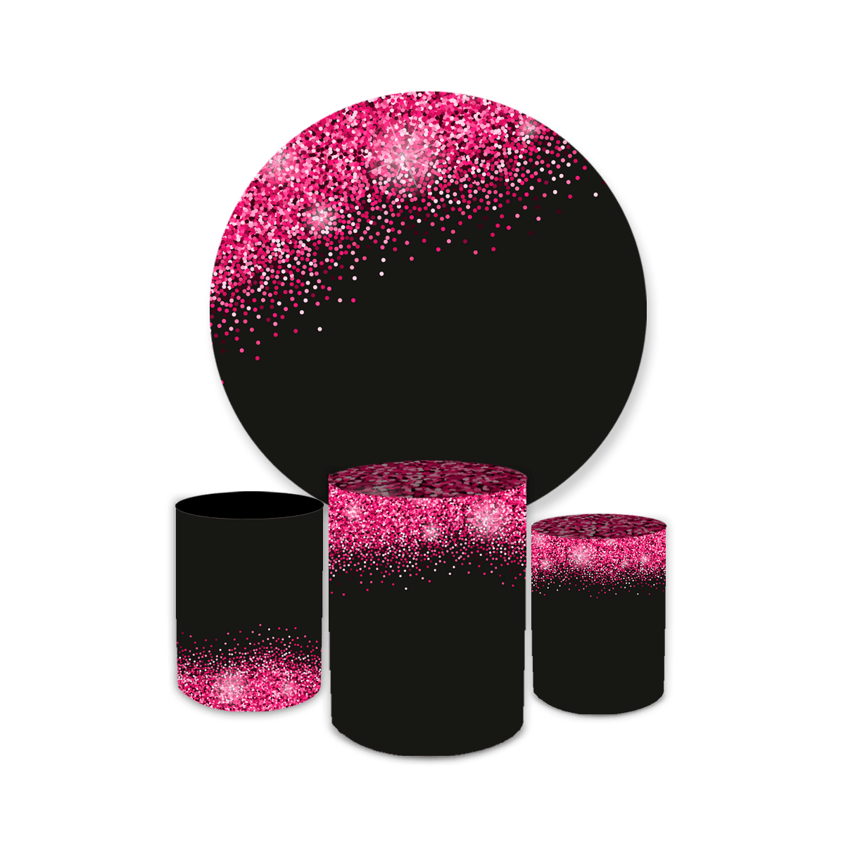 Kit Capa Painel Trio Cilindros Glitter Preto Pink Loja Bibi