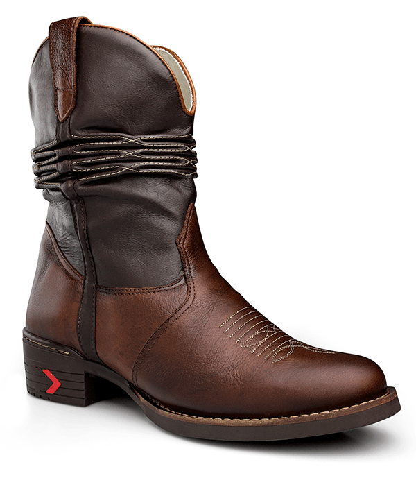 Bota Texana Masculina Sanfonada Couro Nobre Tamarindo e Látego Café