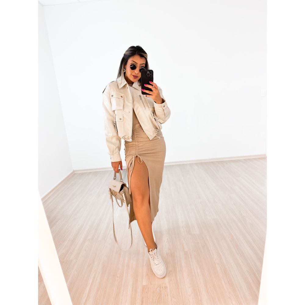 Vestido Longo Fechado Nude Carolla Ferraro