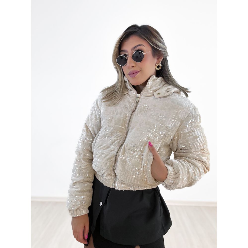 PUFFER PAETÊ CAPUZ Nude CAROLLA FERRARO