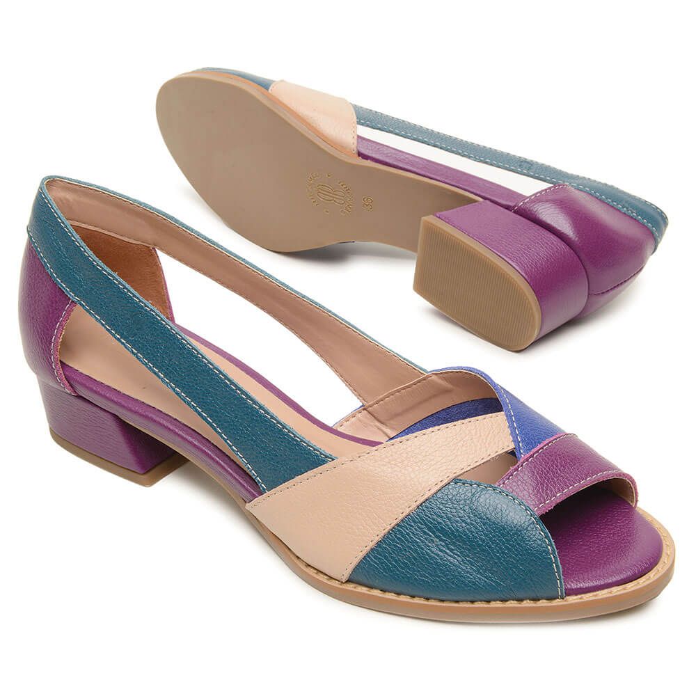 Sapato Peep Toe ENERGIA Purple Petrolio Azul e Nude 965 14 Bubblê