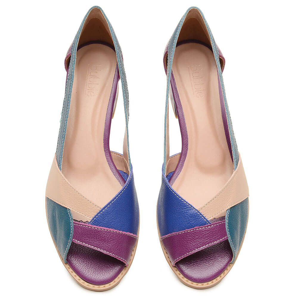 Sapato Peep Toe ENERGIA Purple Petrolio Azul e Nude 965 14 Bubblê