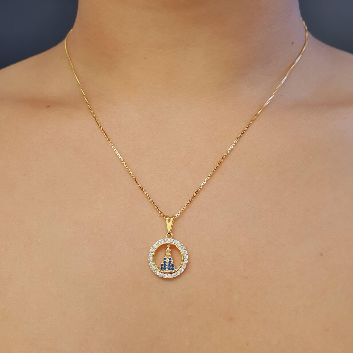 Colar Folheado A Ouro 18K Nossa Senhora Aparecida Chérie Bijoux