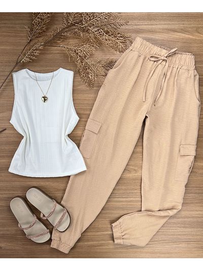 Calça Jogger Cargo Crepe Duna Nude LOJA ANDRESSA FREITAS