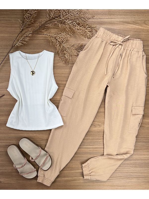 Calça Jogger Cargo Crepe Duna Nude LOJA ANDRESSA FREITAS