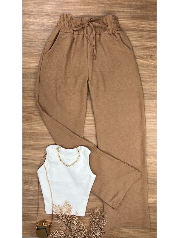 Calça pantalona crepe duna nude LOJA ANDRESSA FREITAS
