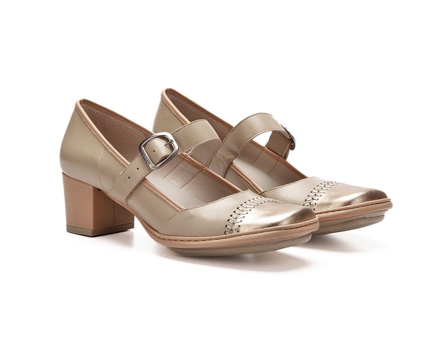 Sapato Feminino Galeany Em Couro Salto M Dio Nude J Gean J Gean