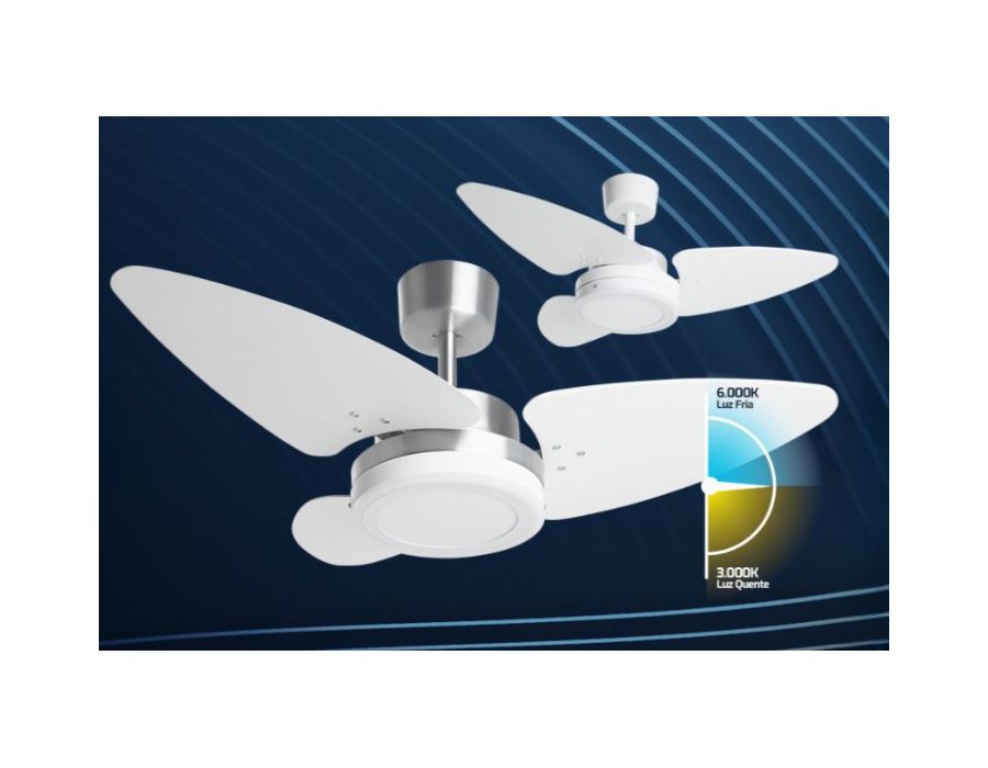 VENTILADOR DE TETO GRAVANA BRANCO 3 PAS LED TRON Nicolucci