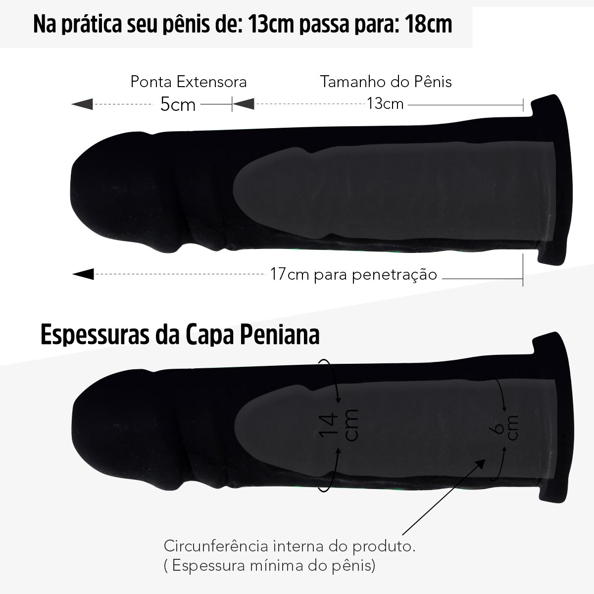 Capa Peniana de 13 Para 18cm em CyberSkin Desire (CCY332) - Preto