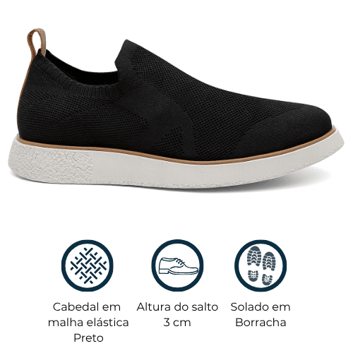 Tênis Masculino Knit Suíça Preto | Conforto e Estilo | Bernatoni