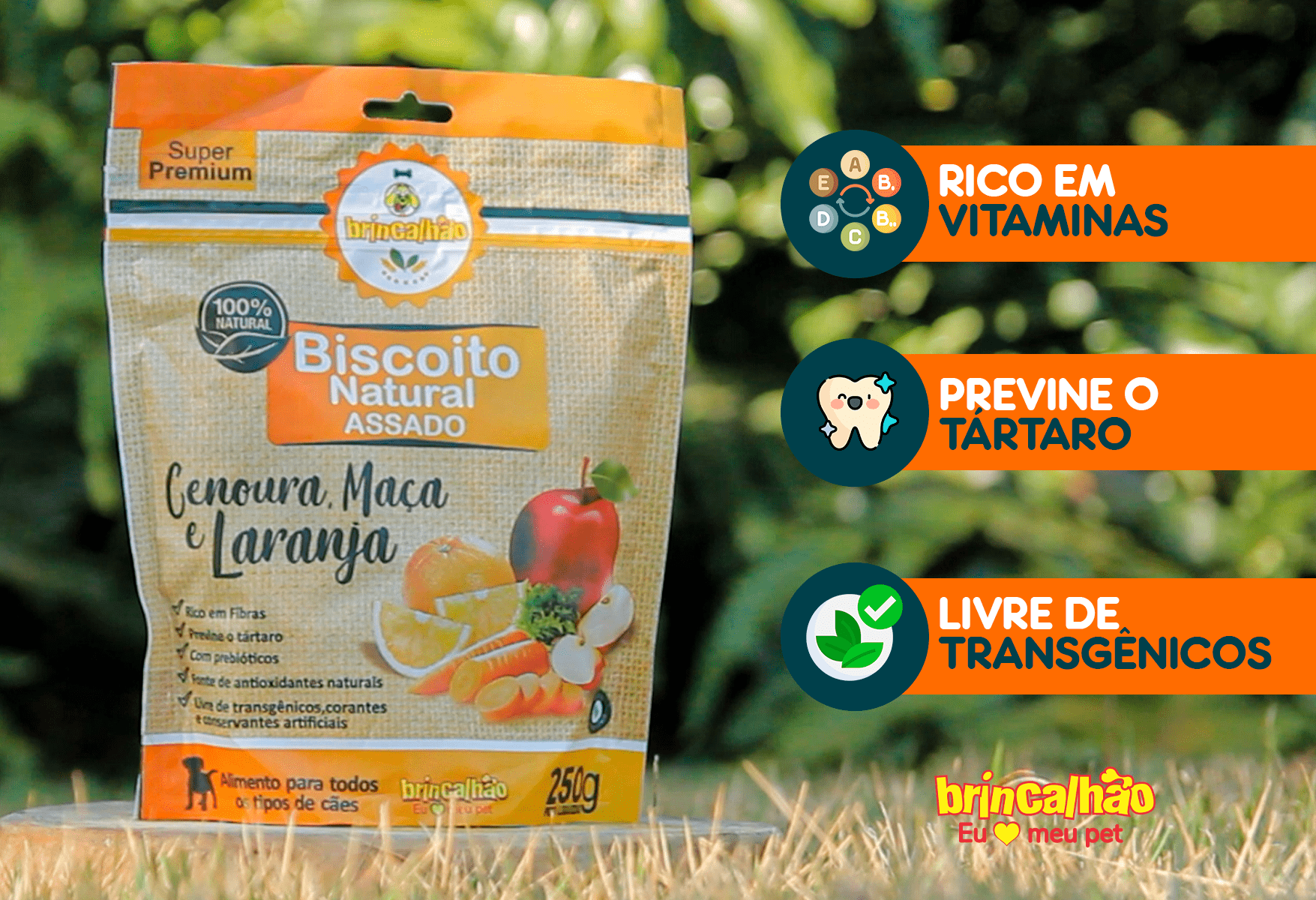 Biscoito Natural Brincalhão Sabor Cenoura, Maçã e Laranja 250g