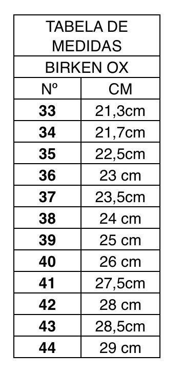 tabela do tamanho do pé