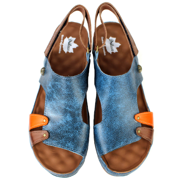 SSandália Bem-Estar Ortopédica em Couro Legítimo - Bicolor Azul