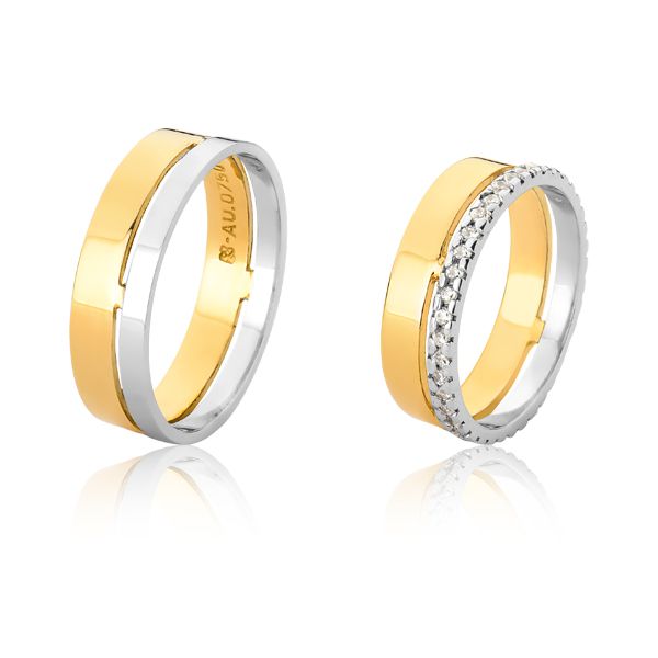 Alianças de Casamento 18k Diamantes 18 Pontos Design Contemporâneo -  Porcello