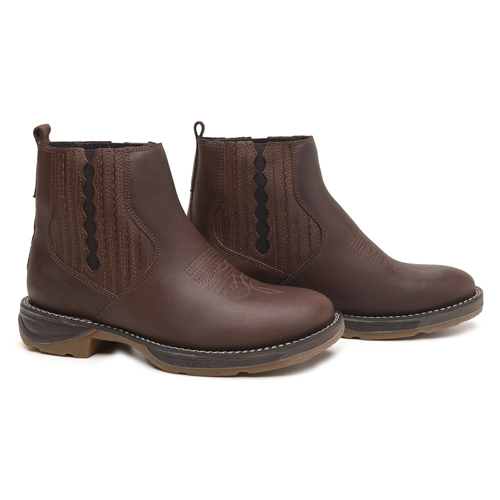 Cano Curto Botina Fazenda Bico Redondo Botina Feminina Marrom Bico