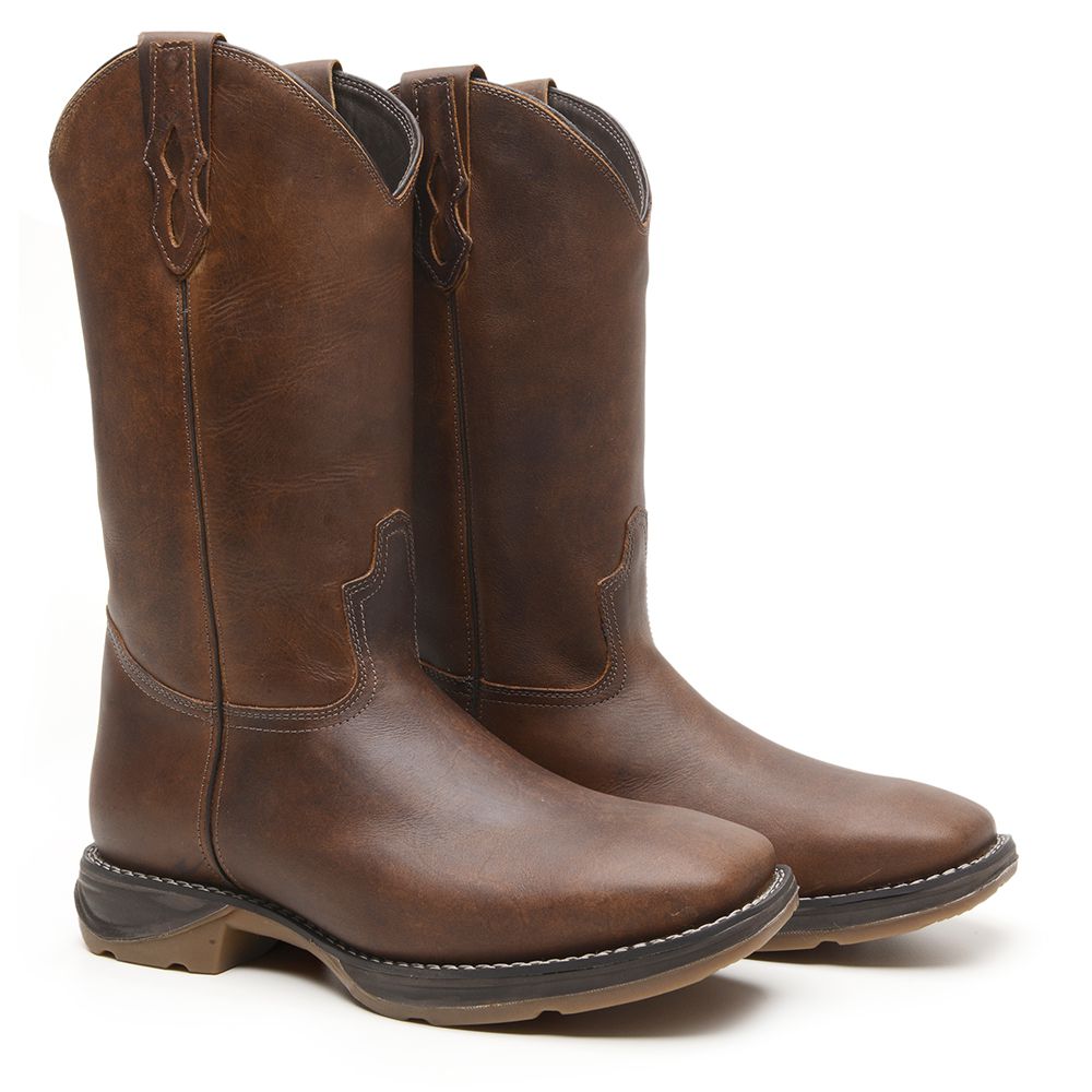 BOTA MASCULINA TEXANA COURO RÚSTICO CELA CANO ALTO (SEM FLORÃO