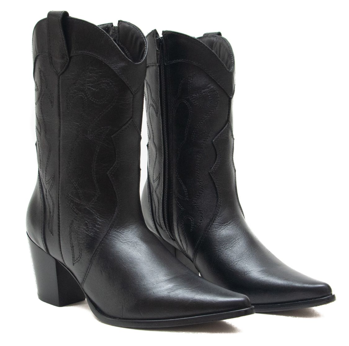 Bota Cano Médio Western - Ivy, Preta | Ana Laura Calçados
