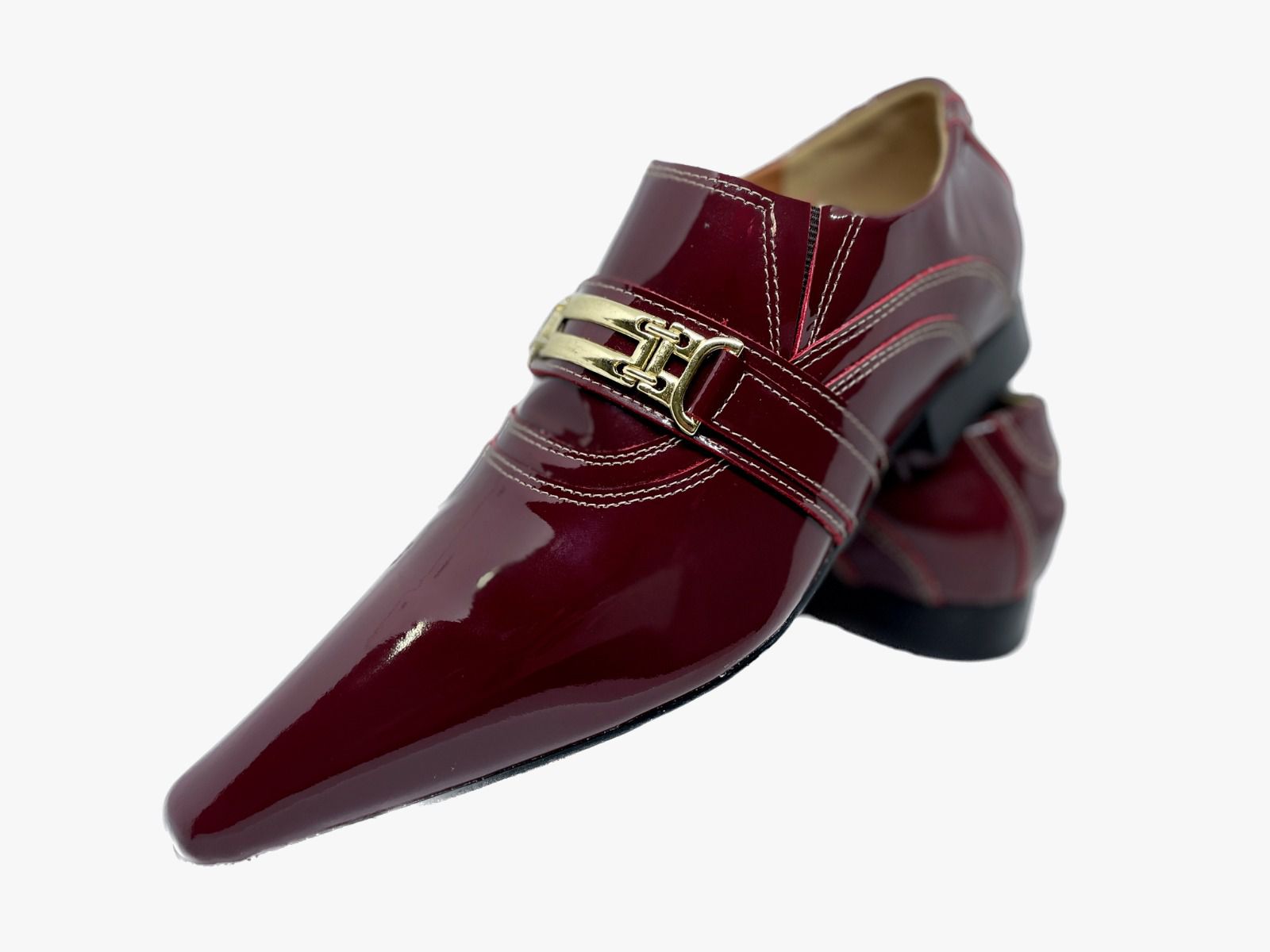 Sapato Masculino Italiano Em Couro Social Vinho Verniz Ref: D771