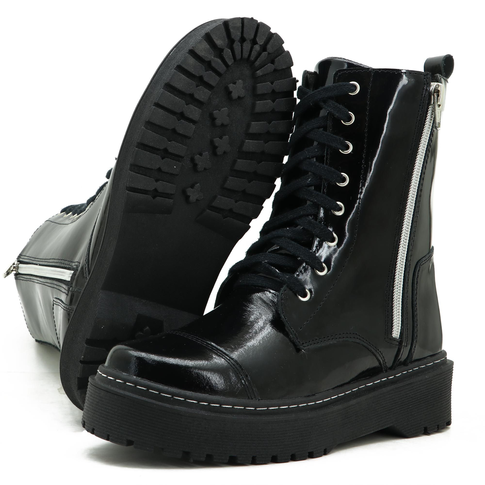 Coturno feminino Atron Shoes plataforma alta em verniz com zíper ...