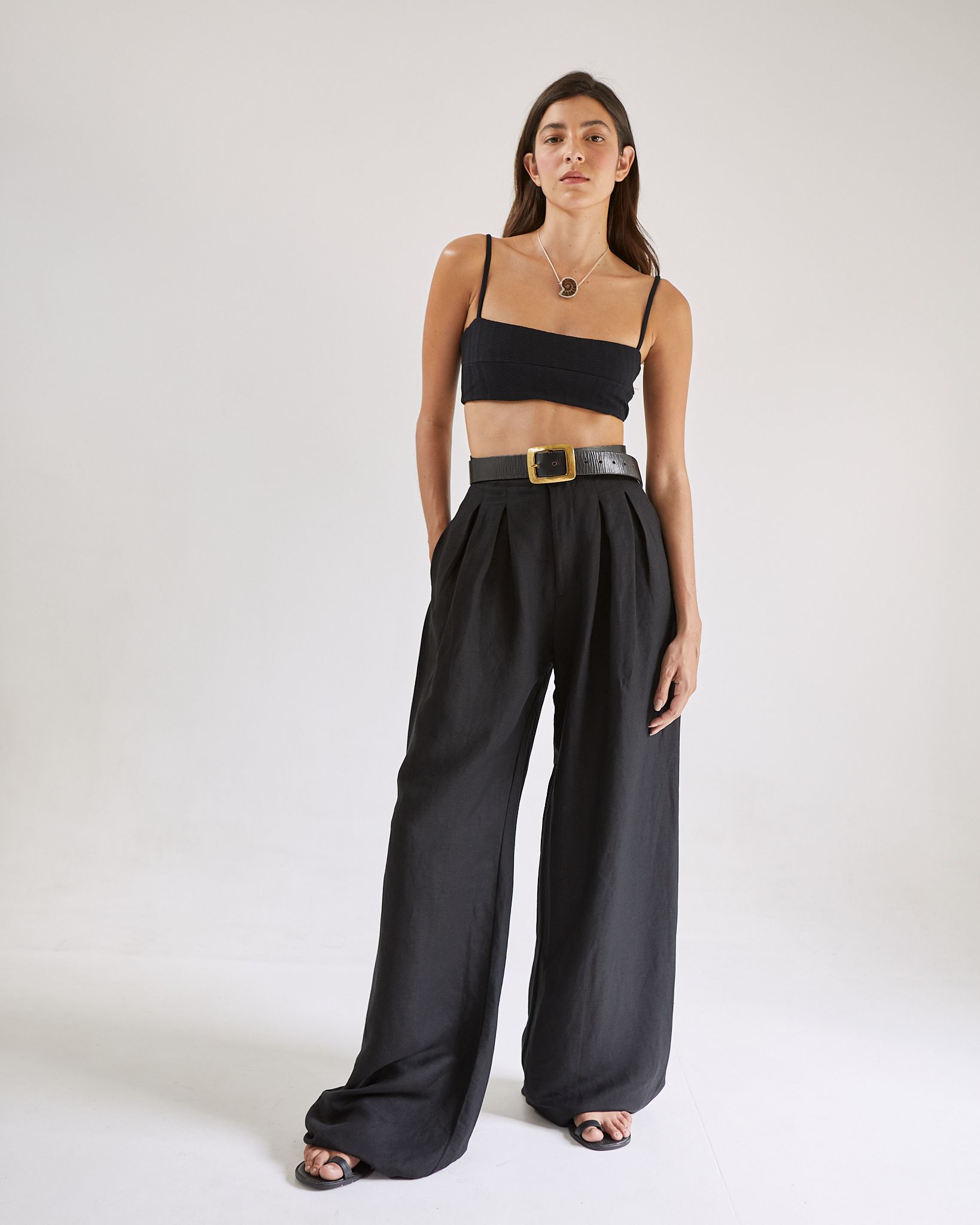 CALÇA ALFAIATARIA PANTALONA DE LINHO PRETA VICKY AUGUST