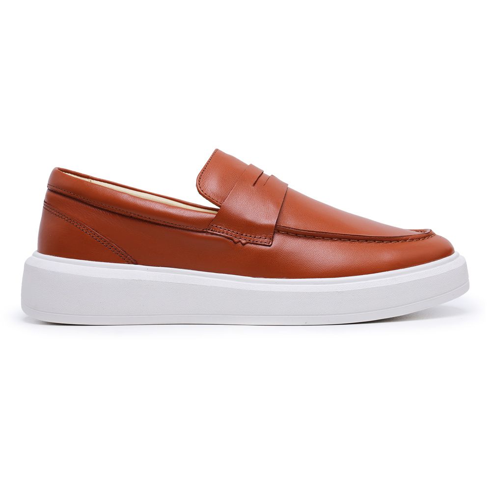 Sapato Masculino Mocassim Master Couro Terracota Sola Alta Branca