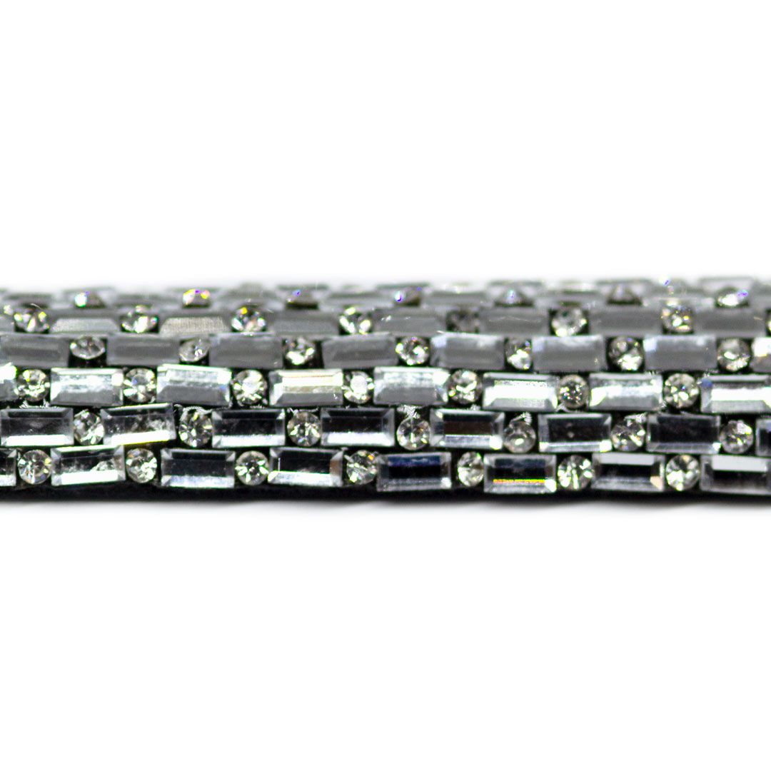 Tira de Strass Nero 16mm - Pedra Cristal, Forro Preto | BM Strass