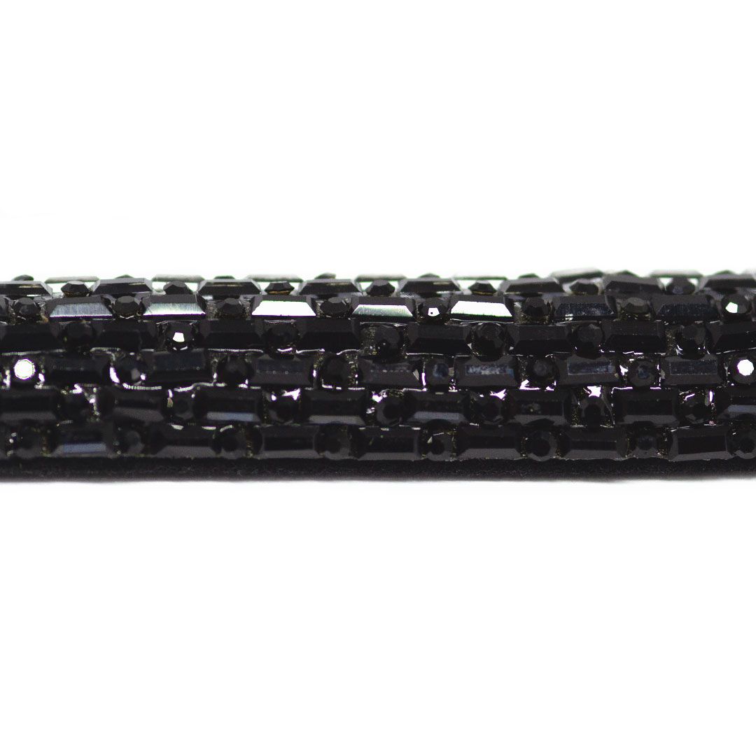 Tira de Strass Nero 16mm - Pedra Jet, Forro Preto | BM Strass