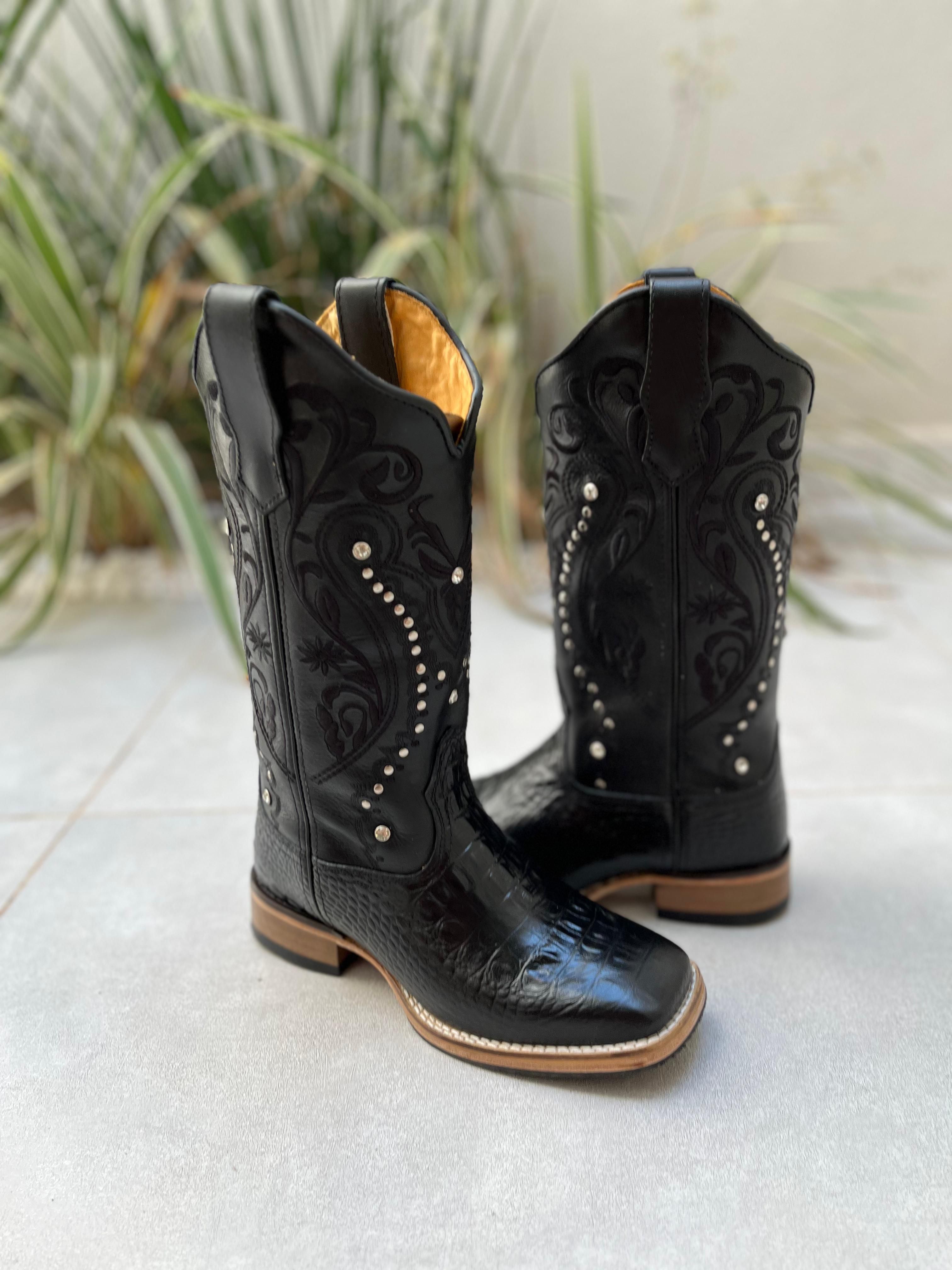 Botina Texana Botas Femininas Cavalgada Texana Bico Quadrado Bota