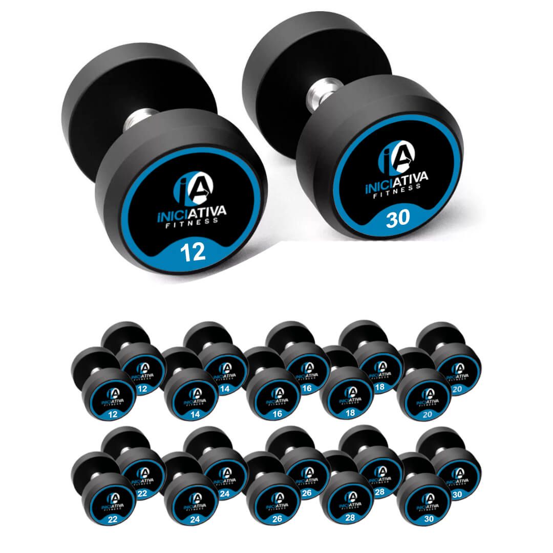 KIT DUMBBELL 12 A 30KG TOPCOLOR VULCANIZADO MONOBLOCO PAR