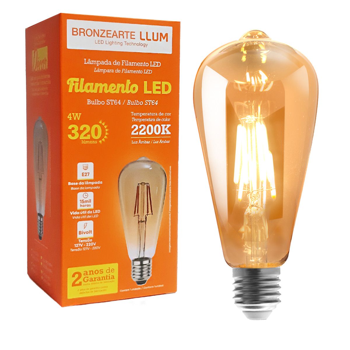 Lâmpada Led Pera Filamento Retrô 4W ST64 2200K