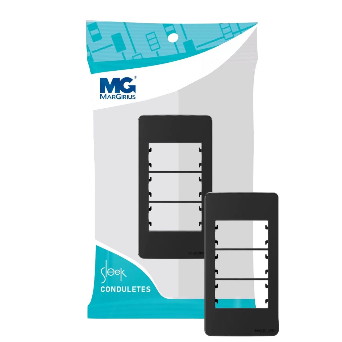 Placa e Suporte Condulete 3/4 Preto 3 Postos Sleek Margirius | Broketto ...