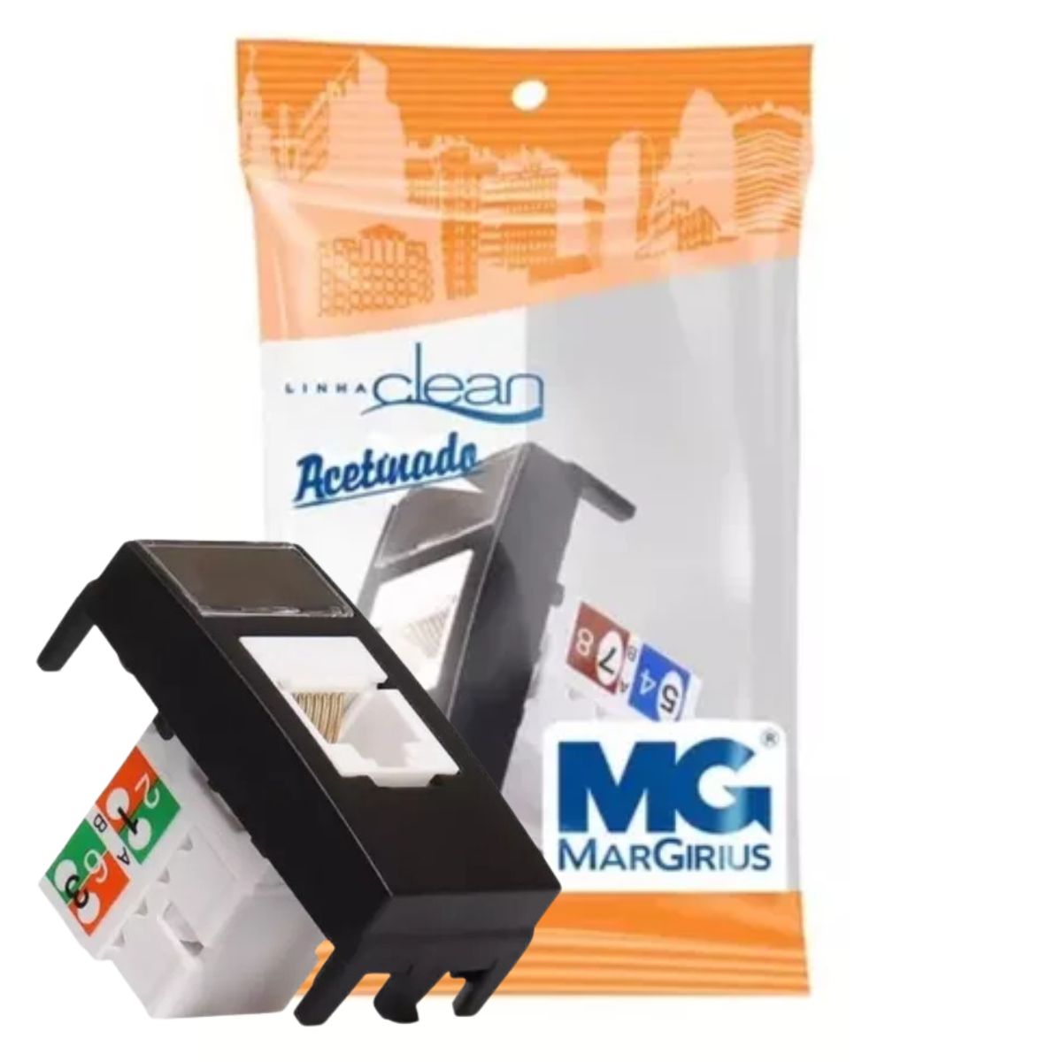 Módulo Tomada Rede RJ45 CAT.5e Preto Fosco Clean Margirius | Broketto ...