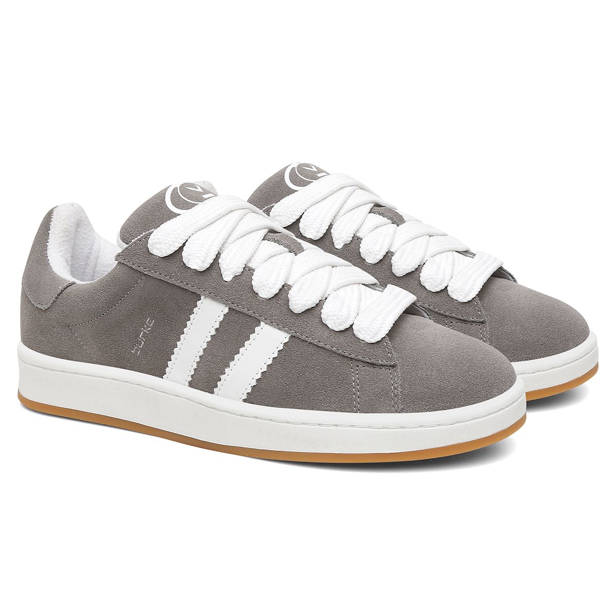 Tênis Feminino Casual Cinza com Branco Estilo Skatista Retrô em Couro ...